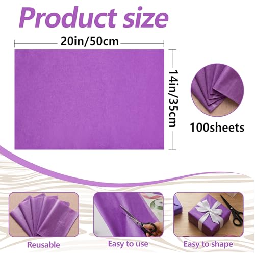 Image of Bobobag 100 Sheets Purple Tissue Paper 20 inchX14 inch Tissue Paper for Gift Bags, Gift Wrapping Tissue, Christmas Tissue Paper Anniversary Holiday Decoration Arts Craft