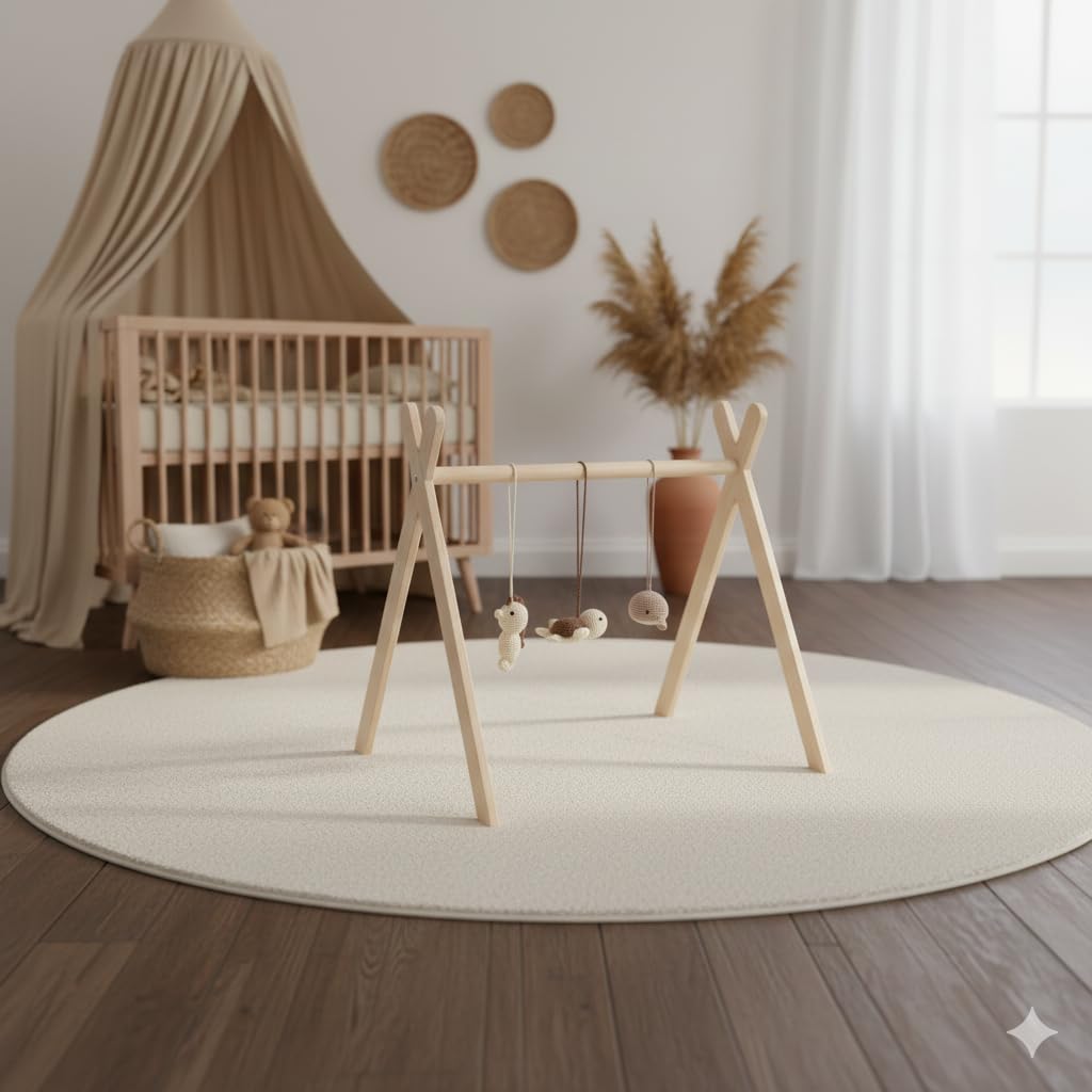 BASIC Spielbogen – Holz Baby Spielbogen ab Geburt, Schichtholz, stabile Konstruktion, Montessori Baby Gym, fördert Motorik & Sinne - ab 0 Monaten (mit Anhänger "Unterwasserwelt")