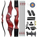 HANDBAIGE Black Hunter 60'' Left Hand Archery Recurve Bow and Arrows Set with Paper Target for Adults Outdoor Hunting Red Recurve Bow Kit (40lbs)