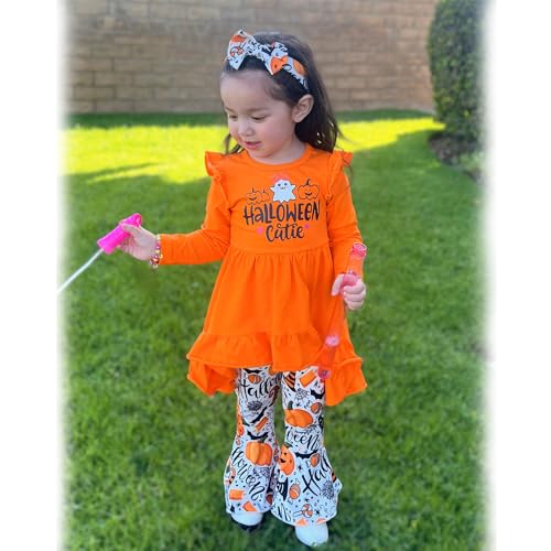 HINTINA Toddler little Girl Bell Bottoms Tunic Floral Outfits Ruffle Long Sleeve Fall Winter Clothes Set2