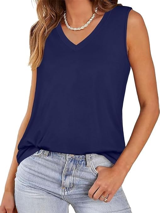Tank Top for Women V Neck Summer Sleeveless T Shirt Tunic Casual Loose Fit Blouses