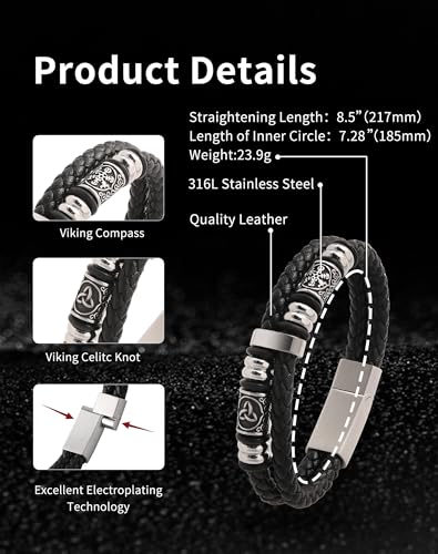 Pulsera Vikinga para Hombre en Acero Inoxidable y Cuero miniatura 6