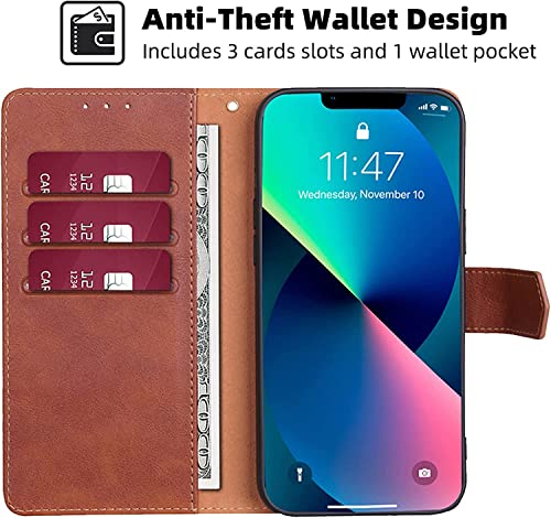 Étui à rabat pour iPhone 13 Pro Max antichoc en cuir marron - 4