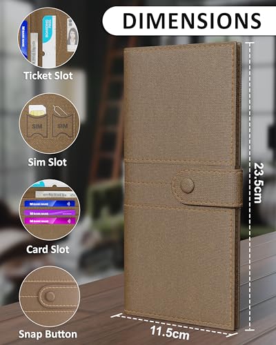 Image of FEDUS Leather Premium Long Currency Holder,Passport Holder for Unisex, Wallet with Card Holder,Id Card,Ticket,Currency,Boarding Pass Slots RFID Protected Travel Accessories Organiser,Brown