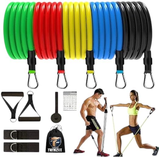 Resistance Bands Set with Handles, Door Anchor & Ankle Straps – Exercise Bands Workout Tonning Tube Kit for Home Gym Workout, Strength Training & Fitness for Men, Women (100LB)-image-44