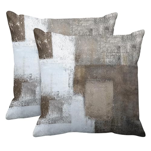 Britimes Throw Pillow Covers Modern Home Art Decor, 18 x 18 Inches Set of 2 Abstract Oil Painting Pillowcases for Bedroom, Living Room, Cushion Couch Sofa, Beige Home Grey Brown