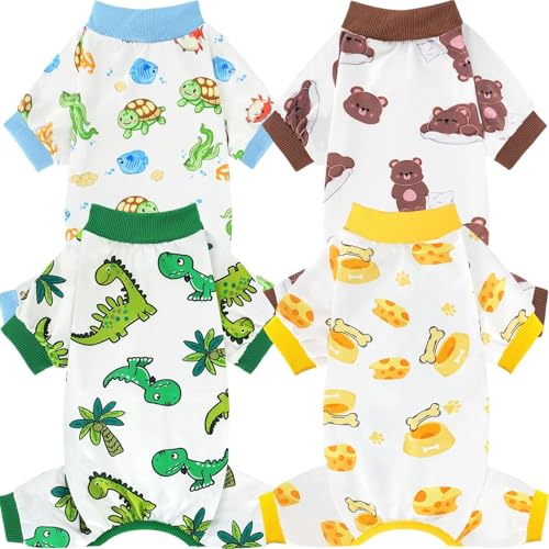 XPUDAC 4 Pack Dog Pajamas for Small Dogs, Puppy Clothes for Boy Girl Strechy Soft Pet Jumpsuit, Cat Onesie-Large