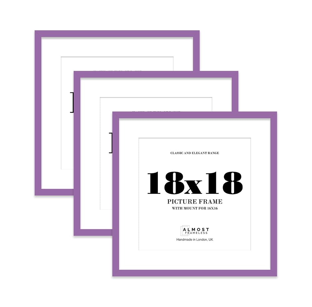 18x18 Purple Picture Frame with Mount for 16x16 Photos, Prints - Modern Square Wall Frame, Set of 3