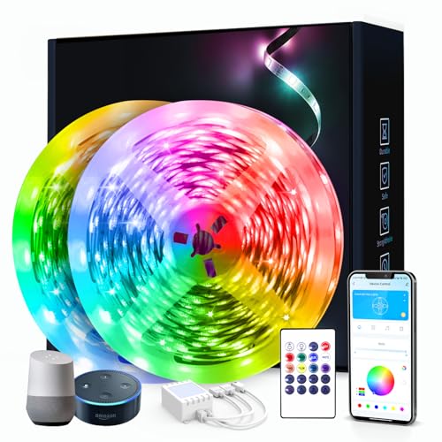 phopollo Smart WiFi Led Strip Light for Bedroom 30m Compatible with Alexa & Google Home RGB Room Led Lighting App Bluetooth Music Sync Mode (2 Rolls of 15m)