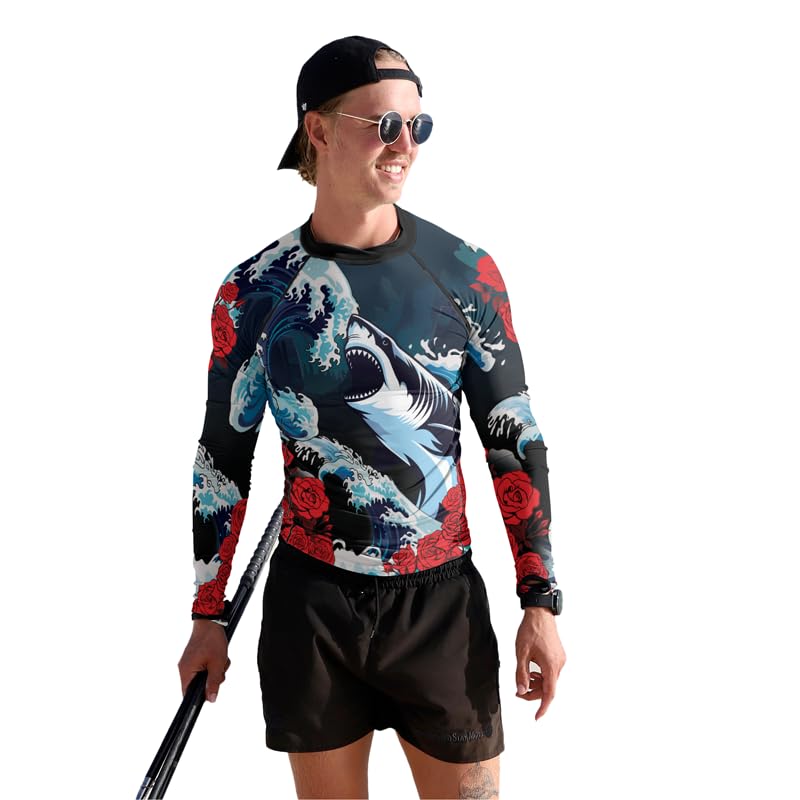 Shark Rash Guard BJJ Long Sleeve Men's Compression Shirt for MMA Jiu Jitsu No Gi Grappling4