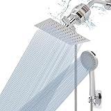 NearMoon Filtered Shower Head, High Pressure 8″Square, 5 settings Handheld Rain Shower Filter Combo with Self-adhesive Holder/1.5M Hose -1 Replaceable Filter Cartridge (Chrome Finish)