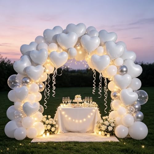 Image of 36 Pcs White Heart Balloons,18 Inch Heart Foil Balloons Valentine Balloon for Wedding Engagement Party Valentine Day Decorations