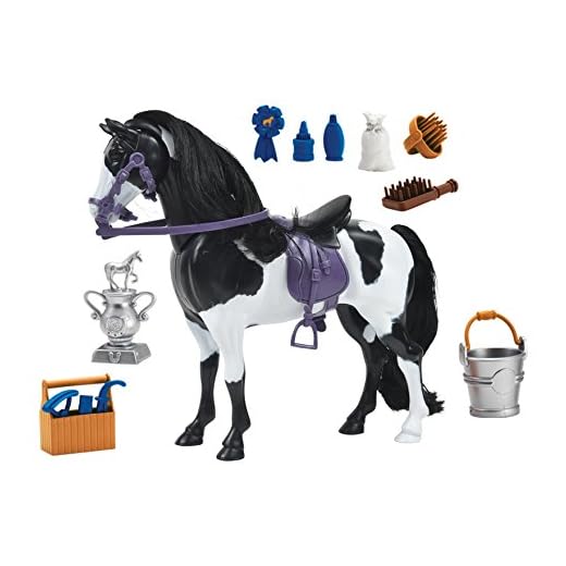 Blue Ribbon Champions Deluxe Painted Horse Toy Horse with Realistic Hair, Grooming Supllies, 14 Reaslitic Accessories and Articulated Horse Movements that Produce Realistic Horse Sounds when Engaged