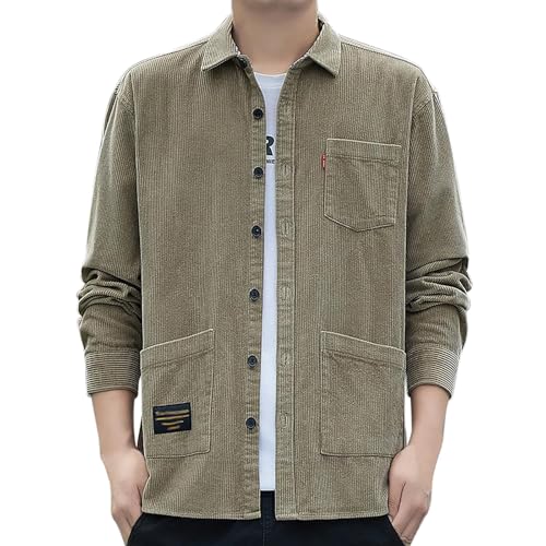Generisch Chaqueta acolchada de pana para hombre con diseño informal para estaciones frescas con textura de moda, ajuste más cómodo que versátil chaqueta de exterior, caqui, XL
