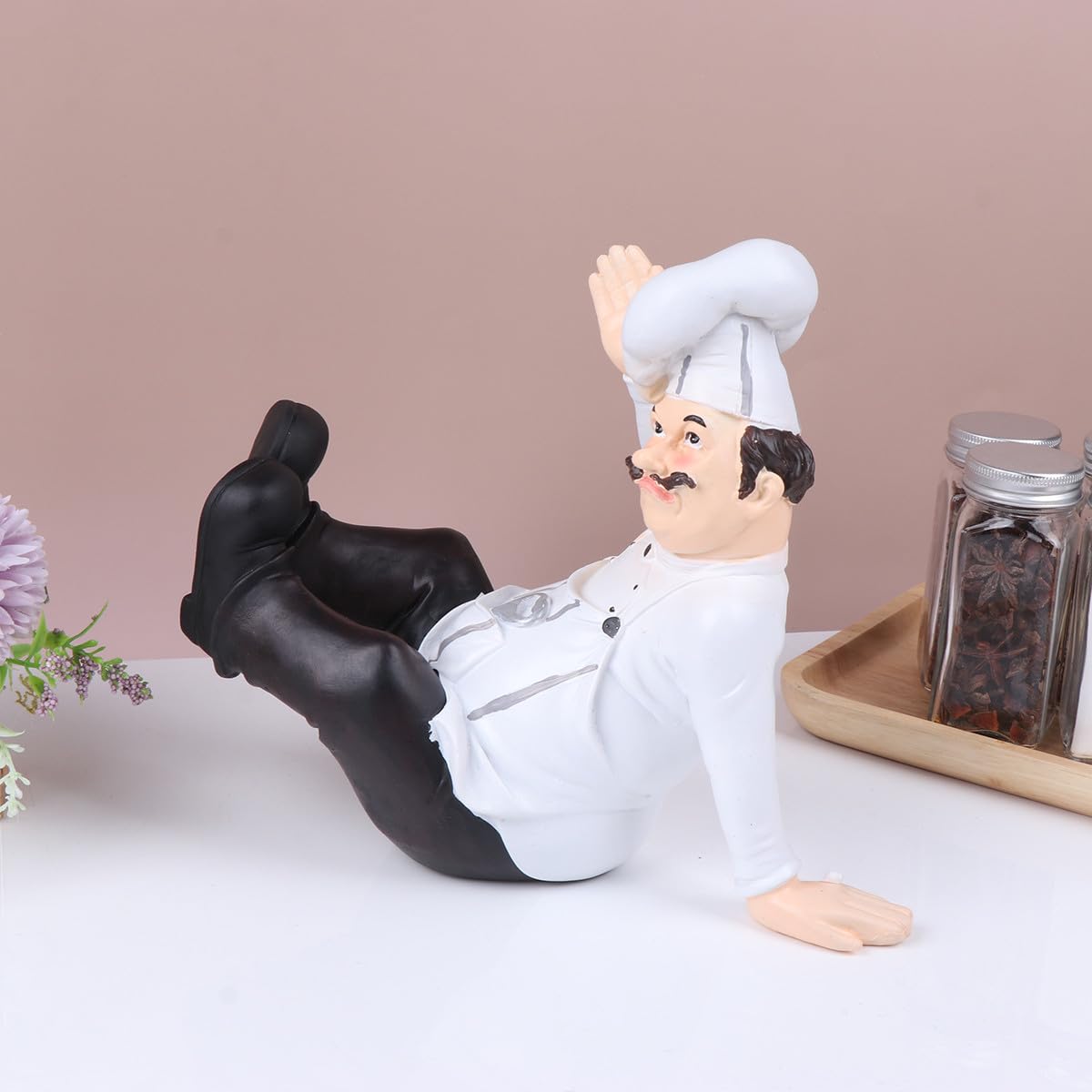 Homoyoyo Chef Decorazione da Tavolo in Resina Stile Europeo Statuetta Oggetto Simpatico e Stabile per Cucina e Bistrot per Arredamento Casa e Ristoranti