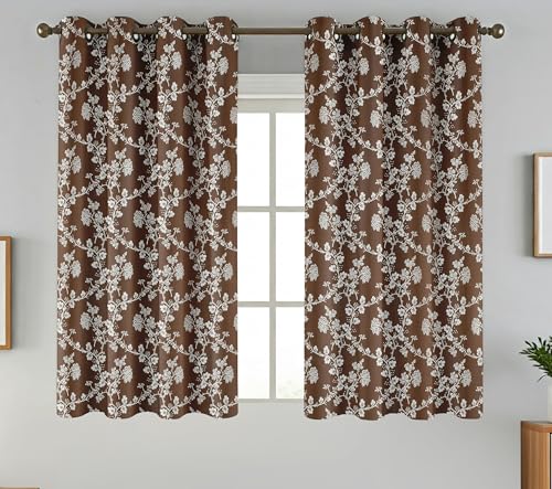 Image of FRESH FROM LOOM Heavy Jari Jacquard Premium Luxury Floral Print Curtain 5 Feet Window | Light Blocking 80% Semi Blackout | Anti-Fade & Shrink | Double Stitch Parda (5ft, Brown, 2pc)