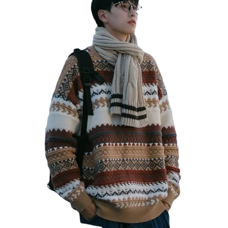 Grunge Stripe Oversized Granpa Sweater for Men Christmas Round Neck Goth Sweatshirts Unisex Retro Punk Pullovers