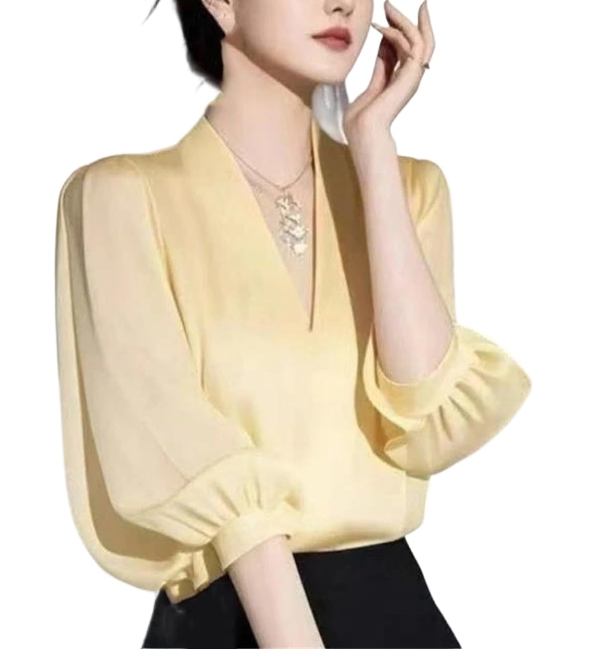 Camicetta vintage in chiffon con scollo a V da donna estiva a maniche corte slim moda coreana top