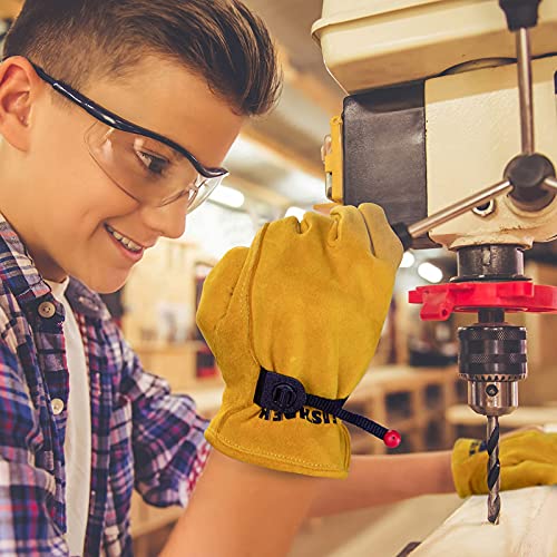 Feishdek Kids Work Gloves Age 2-14, Extra Soft Deerskin Suede, Durable, Flexible Toddler Youth Genuine Leather Gloves For Kids Yard Work, Working, Gardening (Small, Yellow, 2-4 Years Old) #TOP4