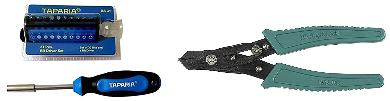 Taparia Set of 2 Hand Tool Combo (31 Piece Steel Bit Screw Driver Set(BS-31)/Wire Stripper(WS-06))