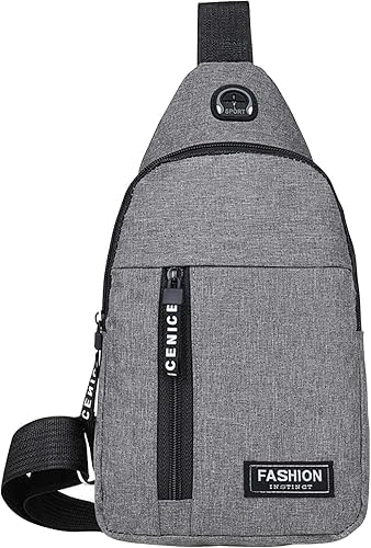 Men's chest bag casual crossbody bag multi-functional travel shoulder bag Fashion chest bag men's style with EarPhone hall and good looking (GREY color)-image-45
