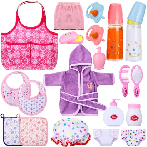 Rotatingpals 21 Pcs Baby Doll Accessories Baby Doll Diaper Bag Set with Accessories Include Diaper Disappearing Milk Bottles Pacifier Bib Feeding and Caring Set for Boys Girls Birthday Gifts