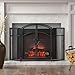 Kinsive Iron Folding Fireplace Screen with Two Doors and Tool Set, Modern Design, Matte Black Finish