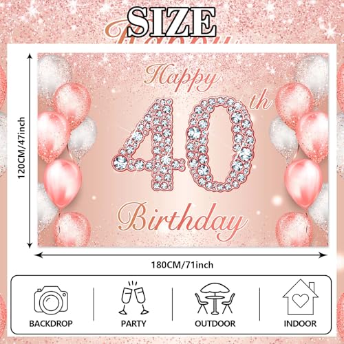 Image of Happy 40th Birthday Rose Gold Banner Cheers to 40 Years Old Backdrop Confetti Balloons Theme Decor for Women 40 Years Old Pink Birthday Party Decorations Bday Supplies Background Favors Gift Glitter