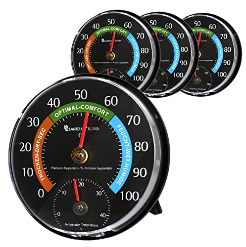 Lantelme 4 Stück Kombi Hygrometer und Thermometer Set | Analog für Innenräume | Luftfeuchtigkeits- und Temperaturmesser für Zimmer Landwirtschaft...