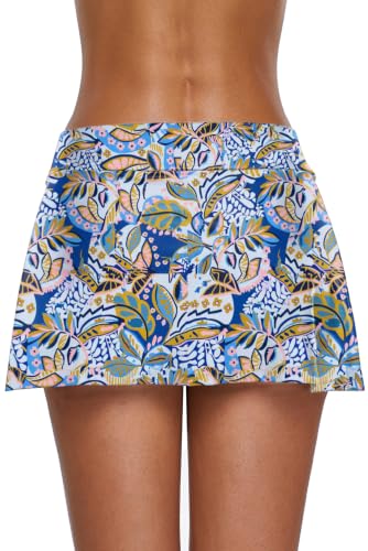 Image of REKITA Women Swim Skirt Solid Color Waistband Skort Bikini Bottom