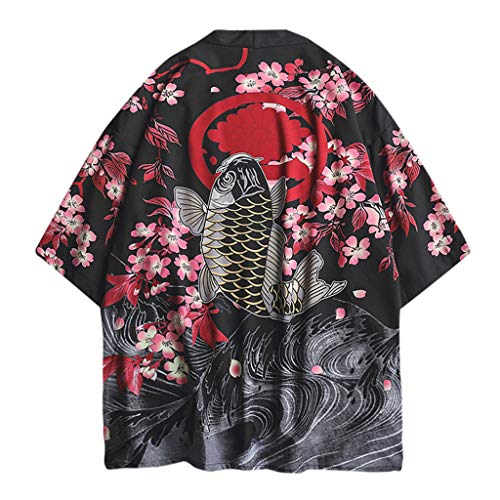 image for Fanteecy Men's Kimono Japanese Floral Printed Kimono Cardigan Shirts J
