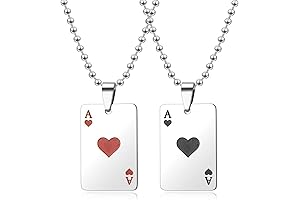 2Pcs Punk Style Unisex Chunky Beaded Chain Playing Card Necklace