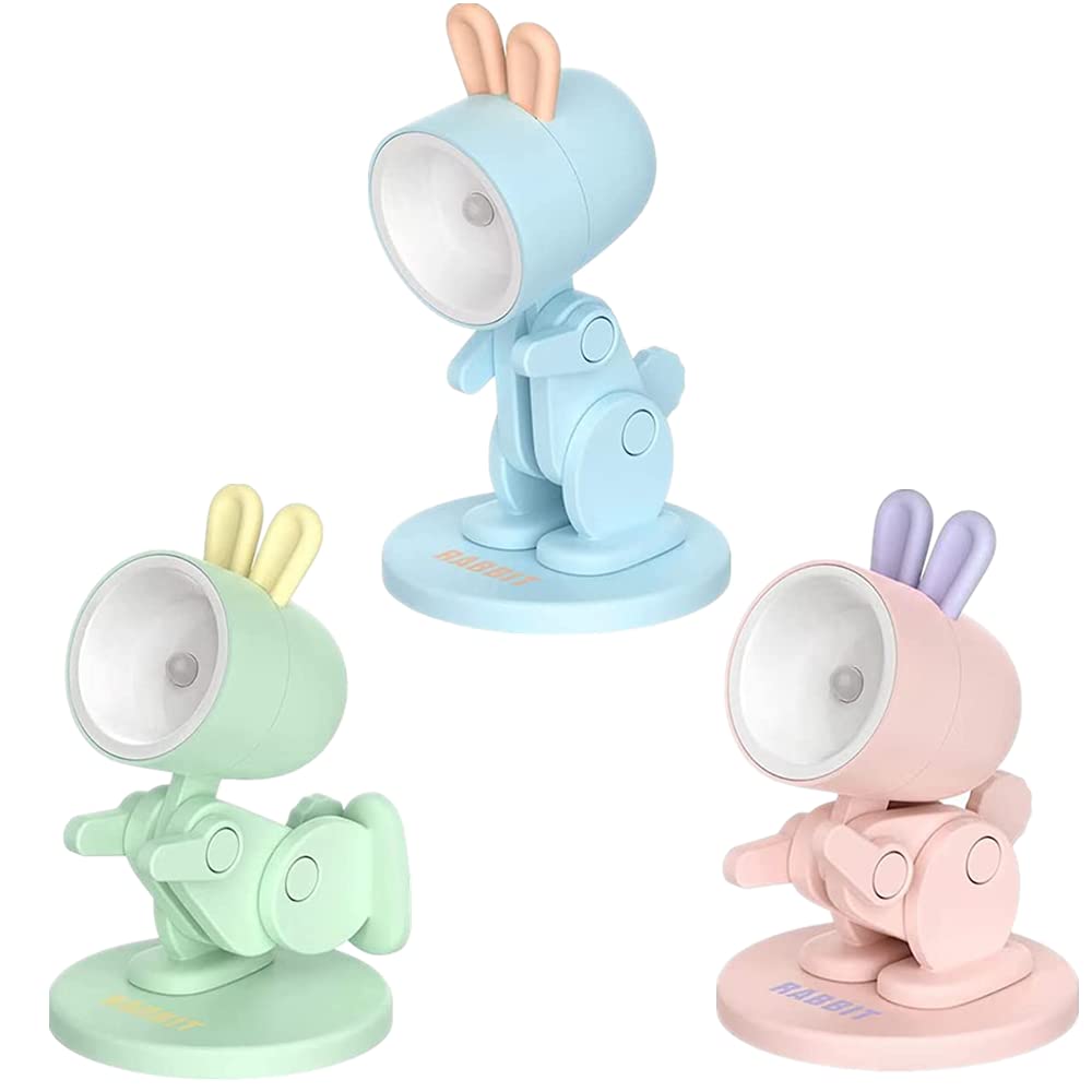 Mini Table Lamp Dog LED Desk Lamp Cute Small Phone Holder Dinosaur Night Light Animal Adjustable Cartoon Table Reading Lamp Gift for Students Children (Rabbit, 3 Pieces)