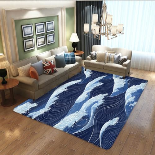 Tapete decorativo azul con diseño de olas 2x3 pies miniatura 5