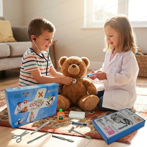 Image of SHAKTISM Junior Doctor Pretend Play Medical Kit for Kids | 12-Piece Doctor Toy Set with Stethoscope, Syringe & Thermometer | Educational Role Play Toy for Boys & Girls (3+ Years)