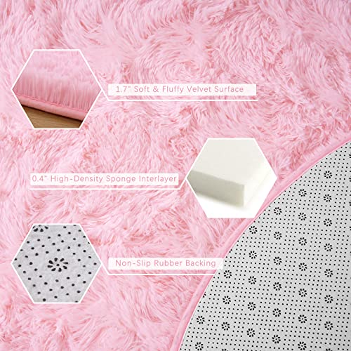 Unirea Fluffy Runner Rug For Bedroom Living Room 2X6 Feet, Pink Shag Area Rugs Soft Plush Carpet Thick Long Fur Rug For Hallway Beside Kids Nursery Girls Room Home Decor Mats #TOP2