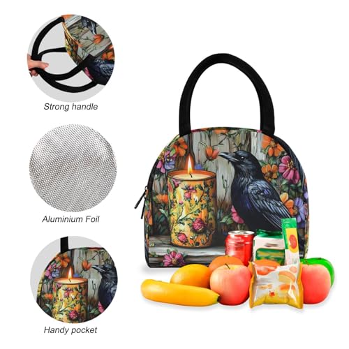 Backpack Lunch Bag Set Crow Gothic Print, Big Storage Travel Backpacks with Insulated Lunch Box for Office Hiking Picnic4