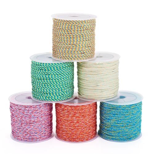 Beadthoven 6 Rolls/183 Yards 1mm Braided Cotton Cord Colorful Beading Thread Cord for Friendship Bracelet Jewelry Making Macrame Rope Wall Hangings Plant Hangers Kumihimo DIY Crafts