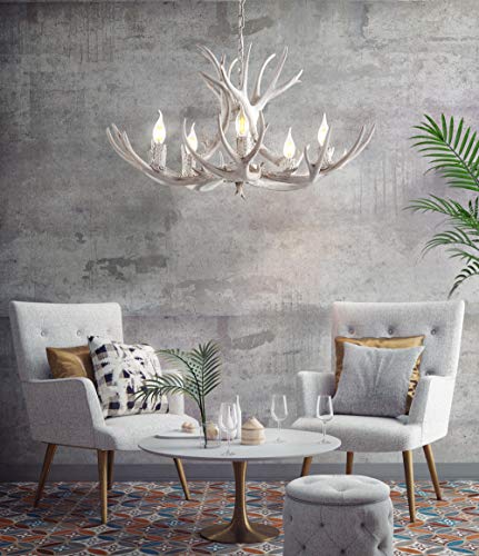 JONATHAN-Y-JYL6300B-Eldora-30-Adjustable-Resin-Antler-5-Light-LED-Chandelier-Glam-RusticCottageTransitional-Dimmable-Dining-Room-Living-Room-Kitchen-Foyer-Bedroom-White