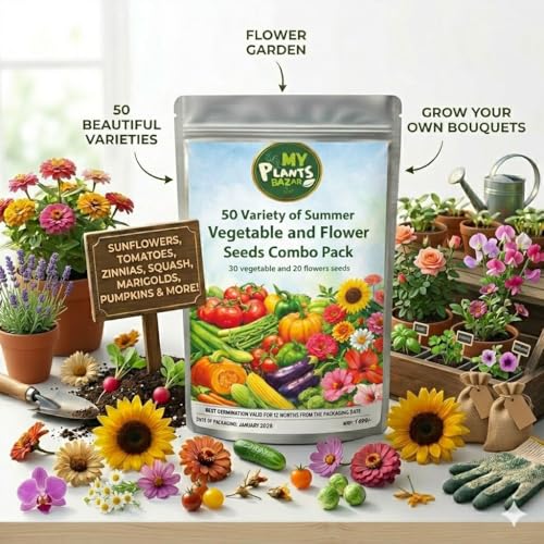 Image of 50 Variety Summer Veg & Flower Seeds Combo Pack (30 Veg + 20 Flower Seeds) | High Germination Garden Seeds Kit for Home Gardening | Suitable for Balcony, Terrace & Kitchen Garden