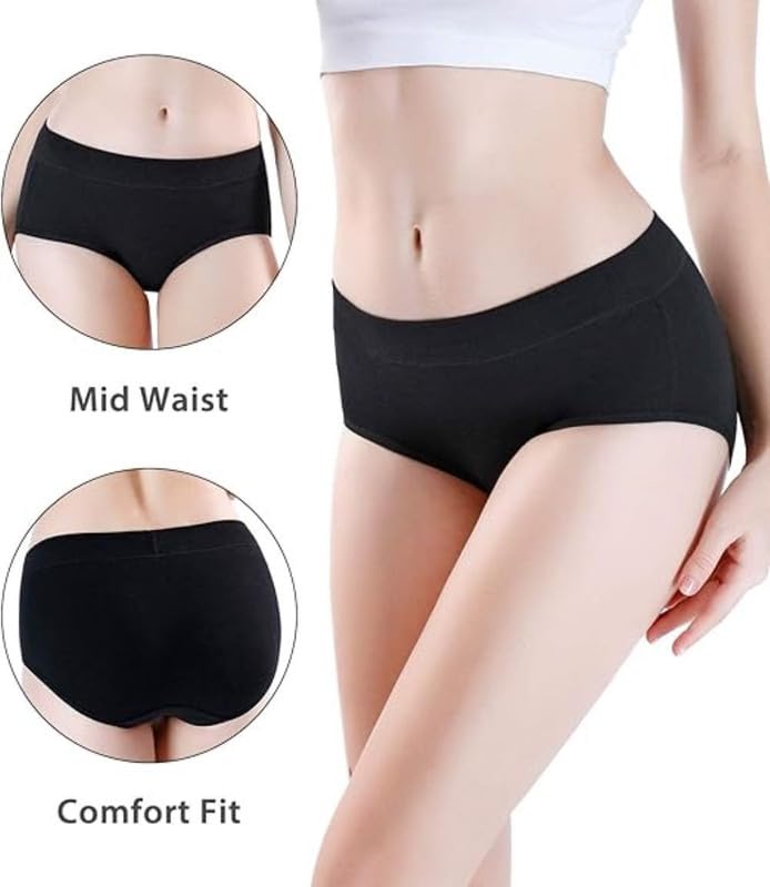 Image of DIVING DEEP Women's Cotton Underwear, Mid Waist Full Coverage Underpants, Post Partum Briefs Panties for Women Multipack-4