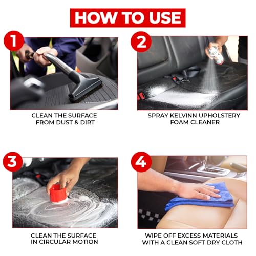 Image of Kelvinn Upholstery Cleaner Foam Spray 500ml, Sofa Carpet Car Interior Upholstery Cleaner for Stain Removal Dirt Odor Removal, Quick Dry Fabric and Couch Seats Leather Vinyl