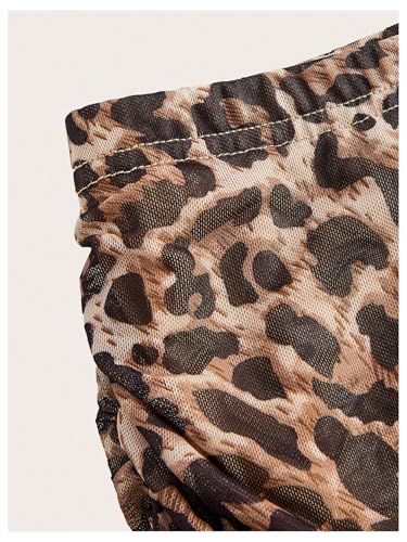 WDIRARA Women's Plus Size Leopard Print Mini Short Skirt High Waist Mesh Ruched Bodycon Skirts3