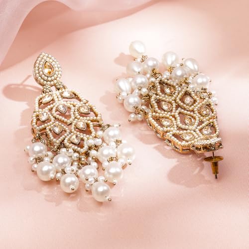 Image of Rubans Long Dangler Earrings Kundan & Pearl Ethnic Jewellery Gift for Women & Girls