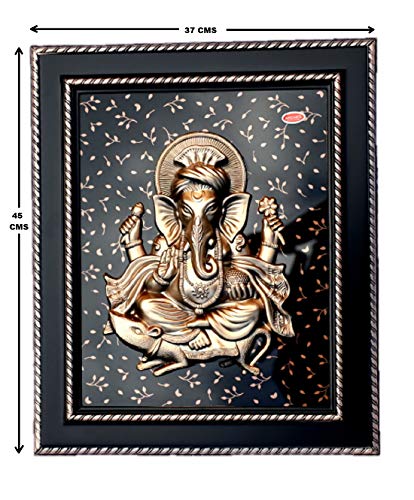 Image of Ganesh Ji Wall Hanging Frame (45 cm x 37 cm x 3 cm, Golden & Black Textured, Perfect for Living Room Decor)
