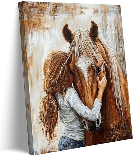 QGJQCFY Little Girl and Horse Canvas Wall Art 12x16in