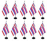 ZXvZYT Hawaii-Flagge, Banner, USA, hawaiianische Schreibtischflagge, Set, kleine Mini-hawaiianische Staatsbüro-Tischflaggen mit 30,5 cm langer massiver Stange, schwarzer Standfuß, Dekorationen (12