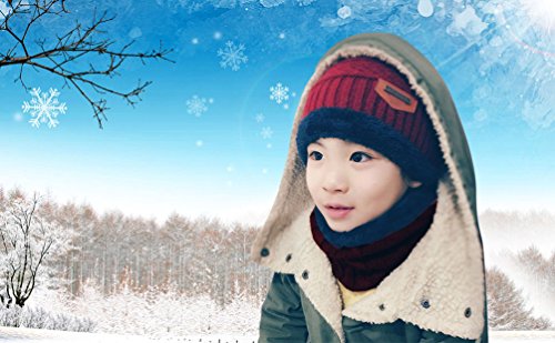 Image of Winter Beanie Scarf for Boys Girls (5-12 Years) Hats Circle Scarf Kids Slouchy Skull Cap