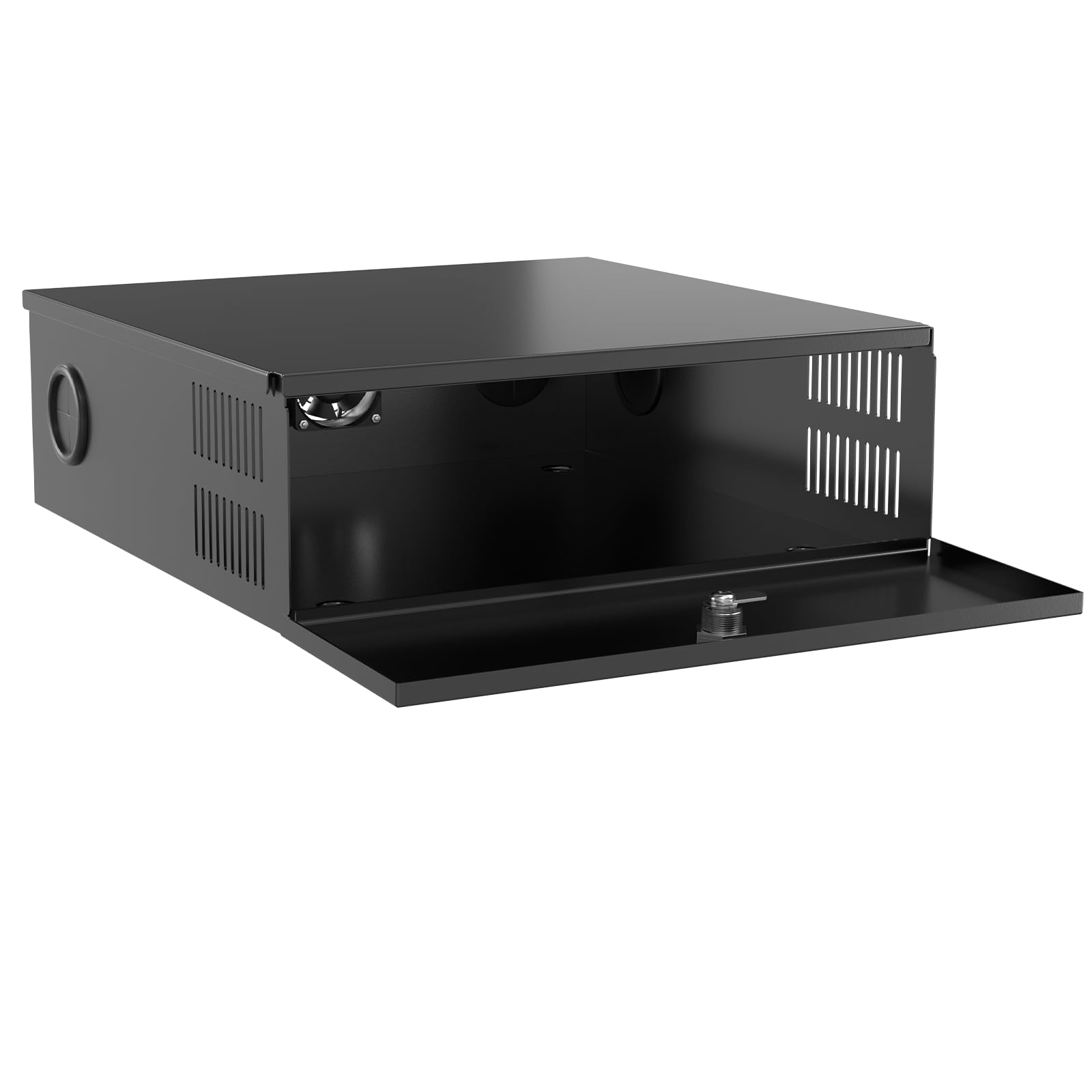 Heavy Duty DVR Lock Box, 15" x 15" x 5" DVR/NVR Security Lock Box with AC Fan & Removable Lid - Equipment Storage Cabinet for CCTV Security Systems, Black-image-41