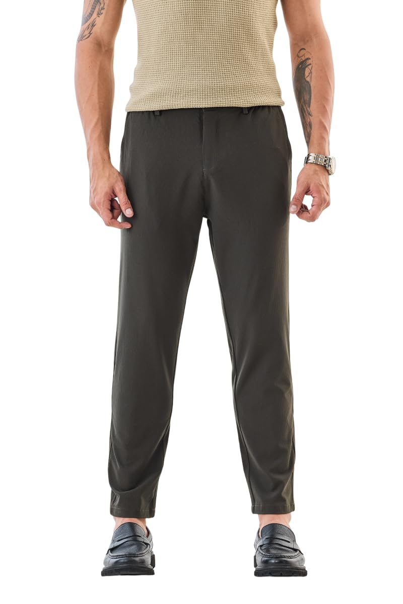 snitch Men Formal Trousers | Carrot Fit Self-Design | Polyester Blend & Medium-Stretch Fabric | Smooth Finish & Machine Washable for Office & Club Wear-picture-28